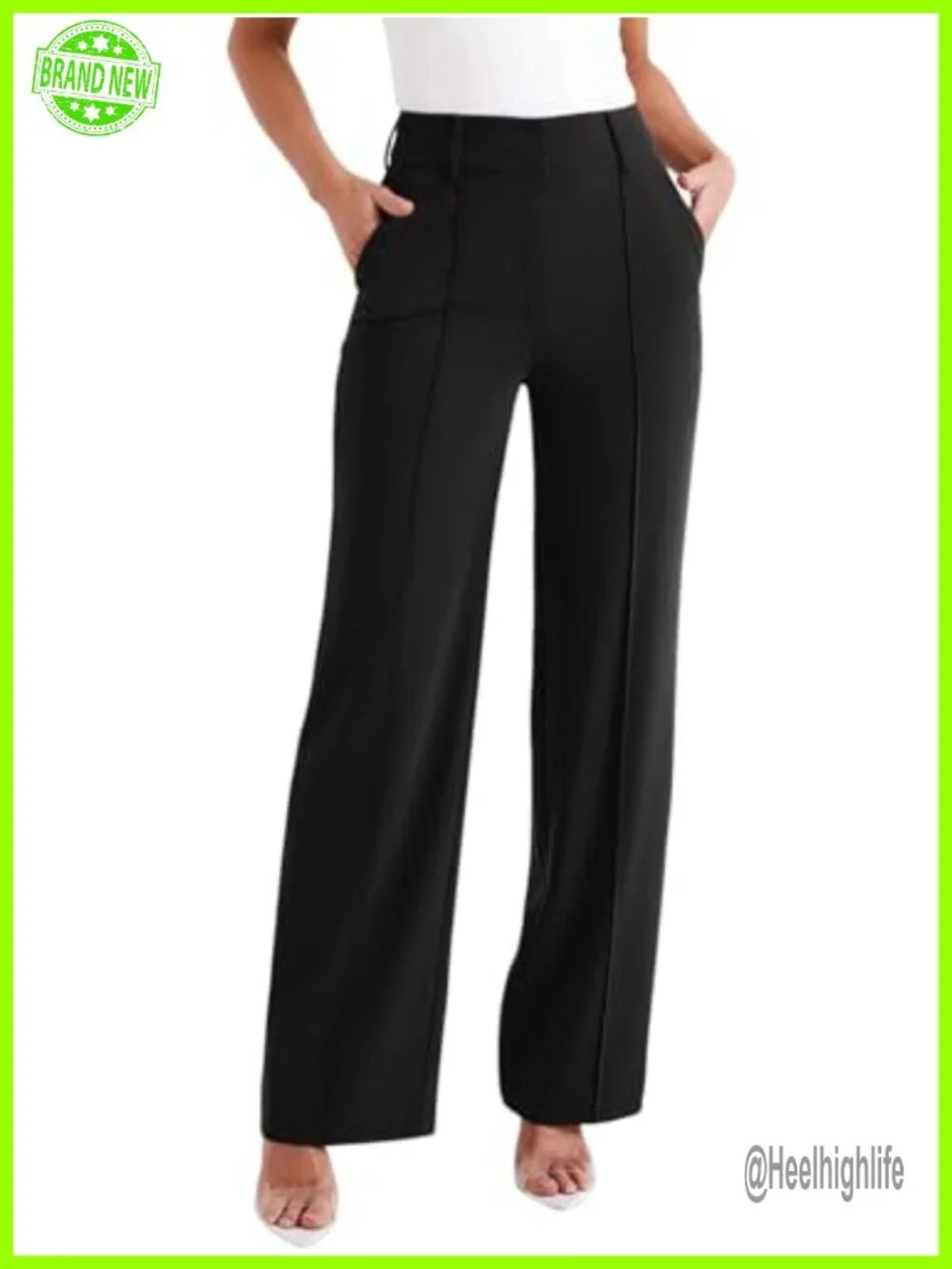 High Waisted Wide Leg Dress Trousers with Pockets